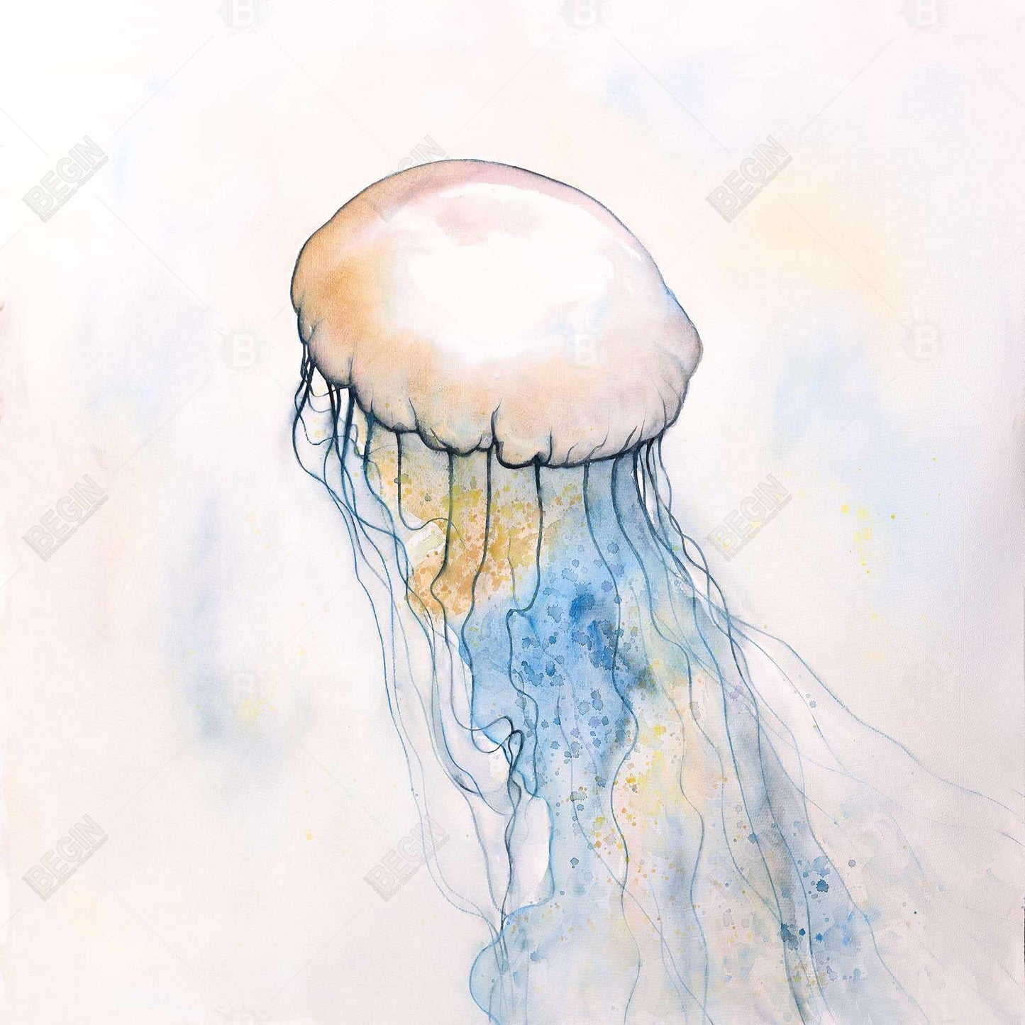 Watercolor Jellyfish Canvas | Blue Marine Home Decor Art