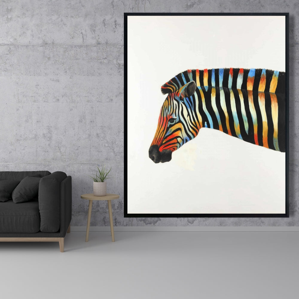 Toile encadrée Zèbre coloré | Art animalier exotique pour la décoration intérieure