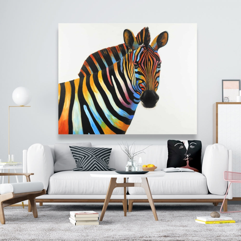 Colorful Zebra Canvas - Bedroom Wildlife Blue Home Decor