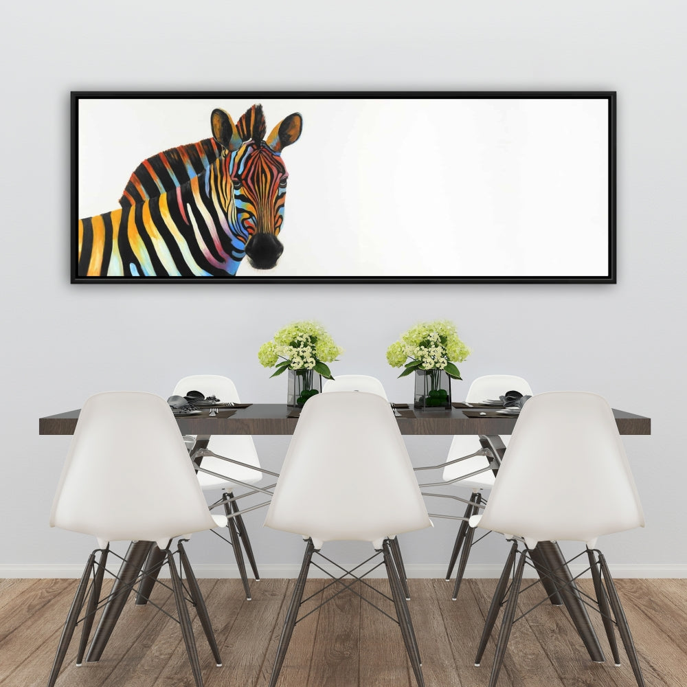 Toile encadrée colorée représentant un profil de zèbre – Décoration d'intérieur animalière bleue