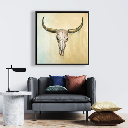 Rustic Brown Cow Skull Canvas - Animal Framed Home Decor