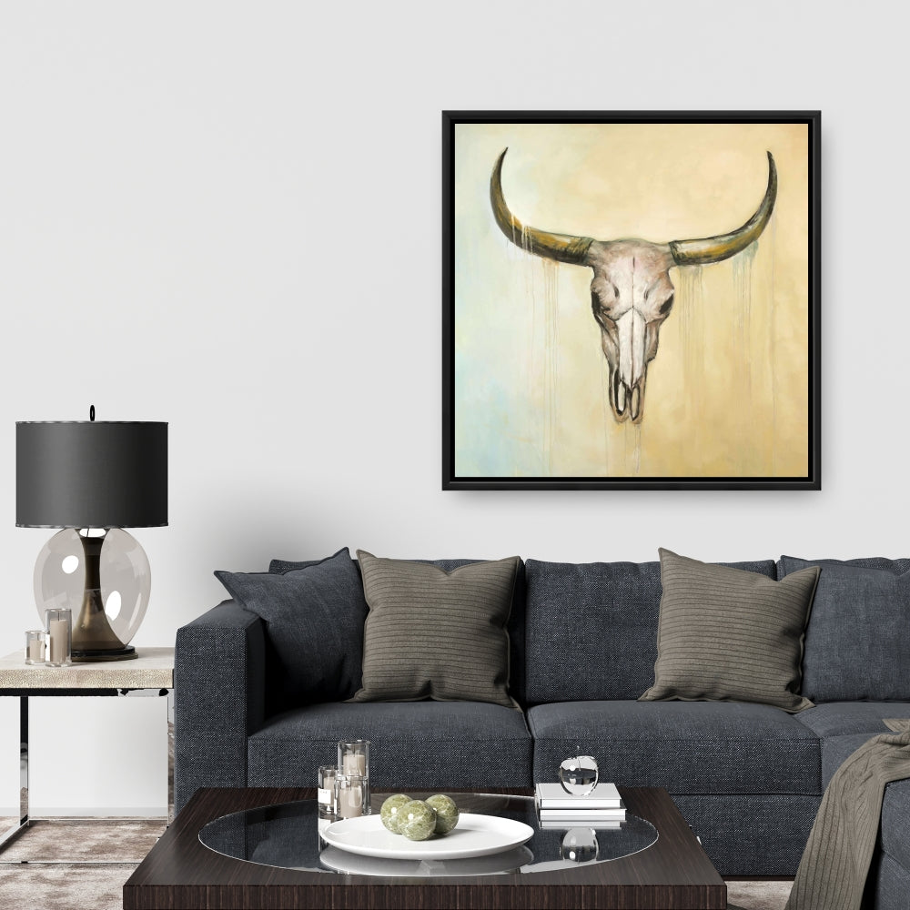 Rustic Brown Cow Skull Canvas - Animal Framed Home Decor