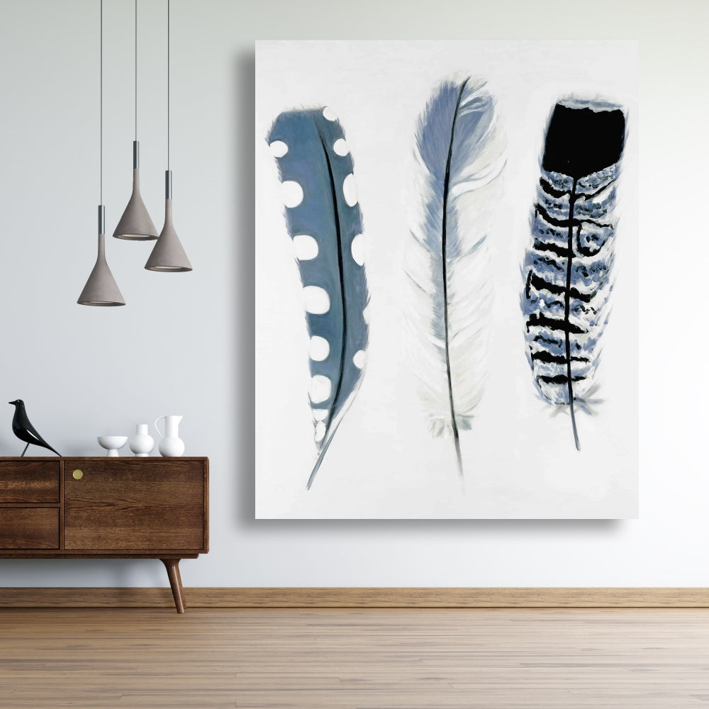 Delicate Blue Feathers Canvas | Animal Bedroom Home Decor