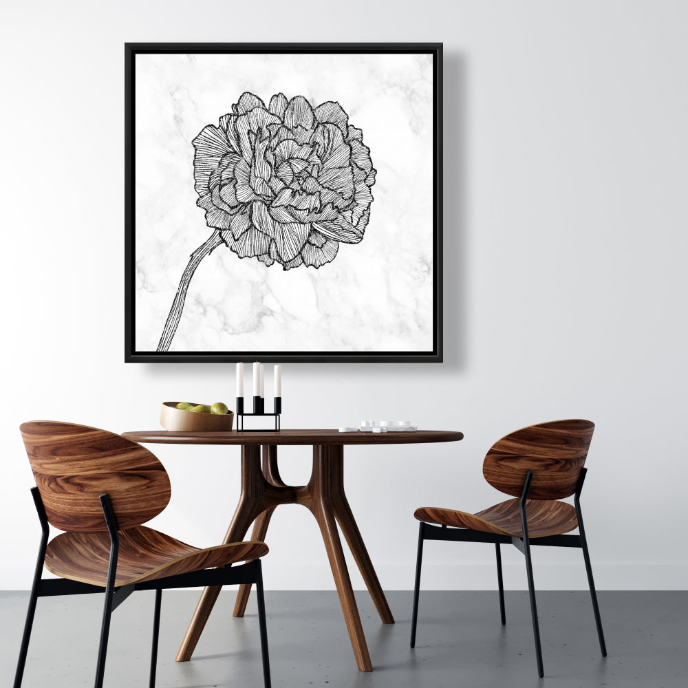 Toile florale pivoine lumineuse - Cadre blanc monochrome
