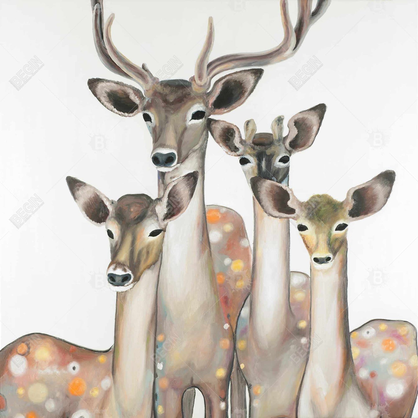 Abstract Deers Canvas - Brown Animal Art for Bedroom Decor