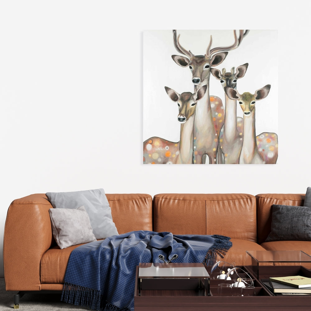 Abstract Deers Canvas - Brown Animal Art for Bedroom Decor