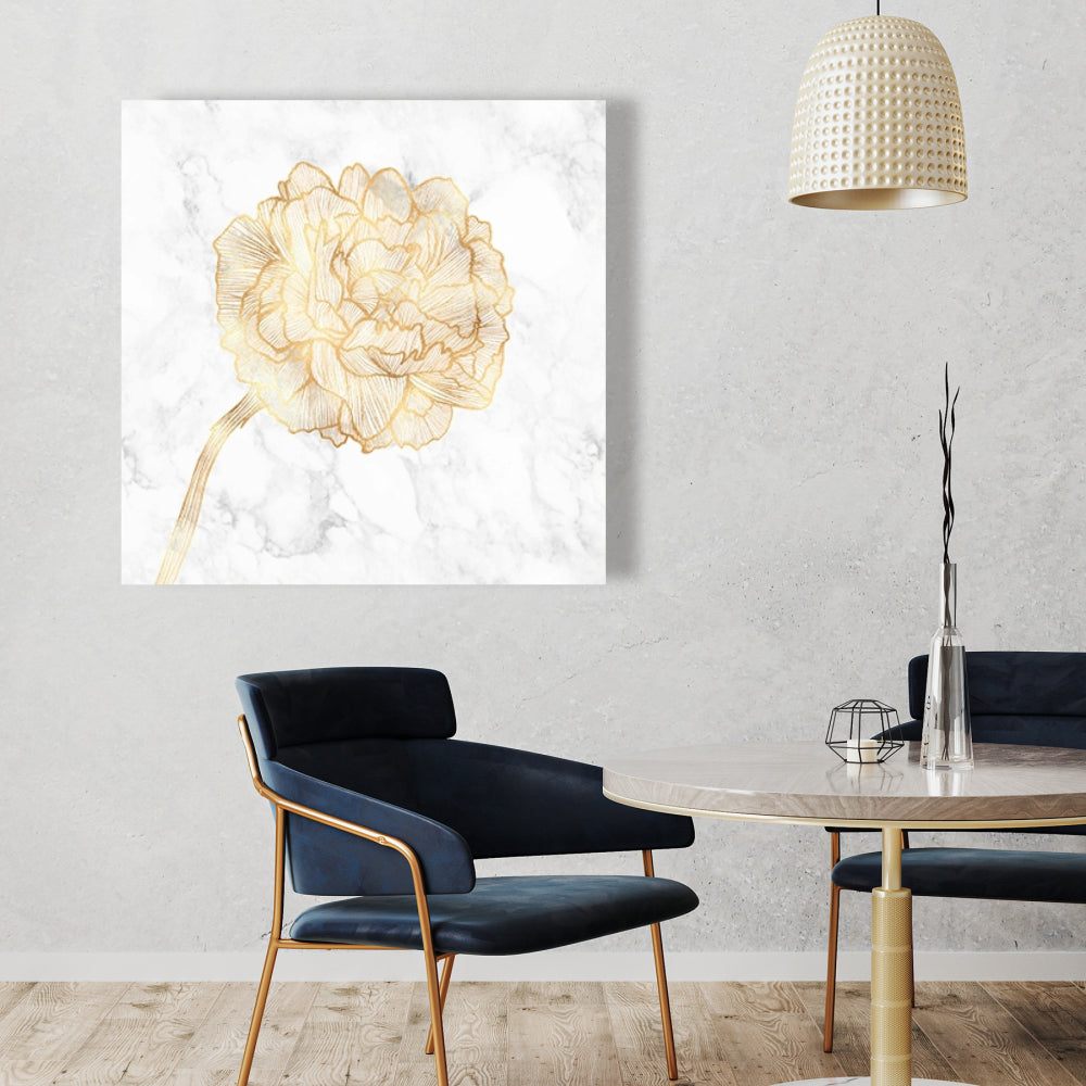 Golden Peony White Floral Canvas | Home Decor Botanical Art