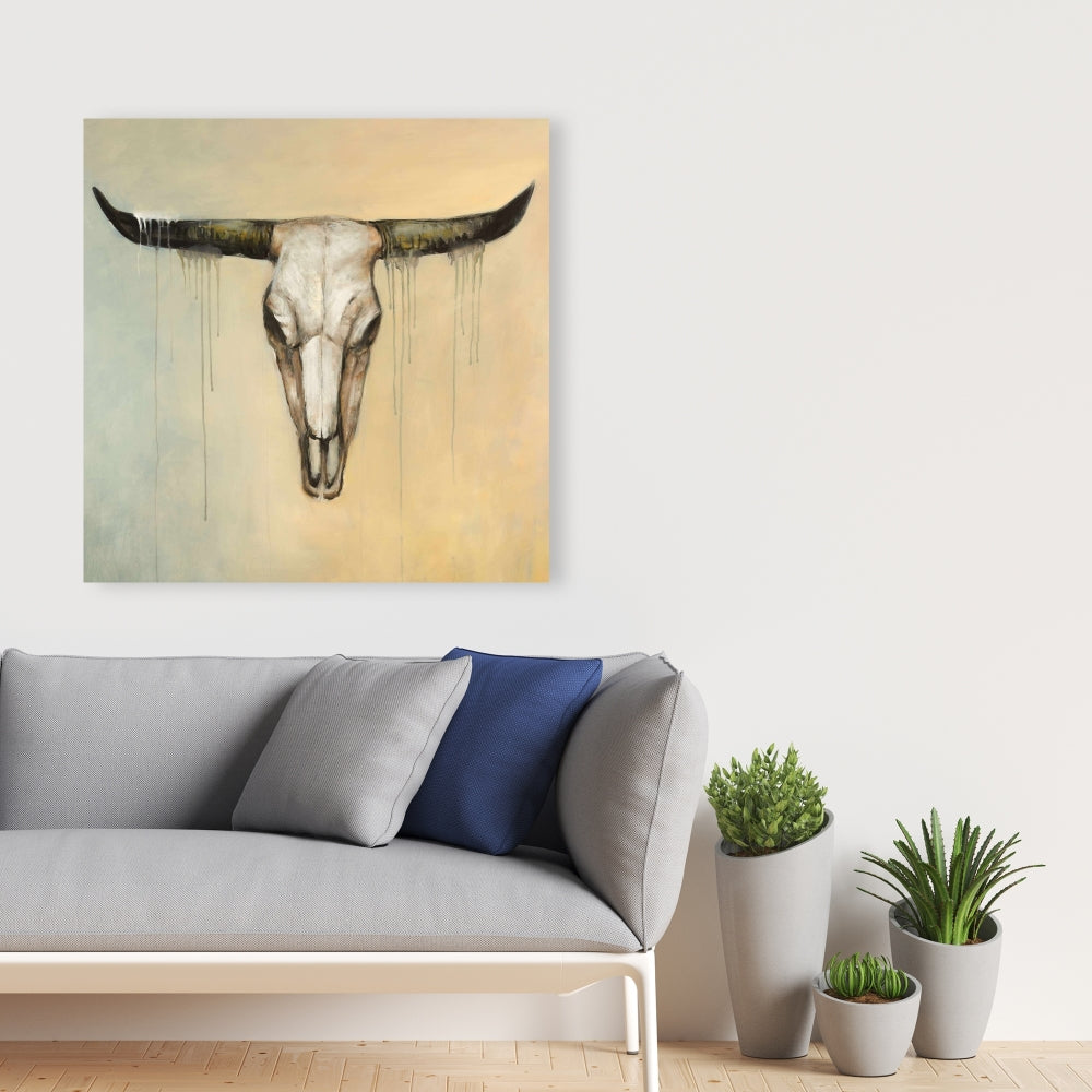 Bull Skull Canvas - Farm Animals Bedroom Decor, Home Art