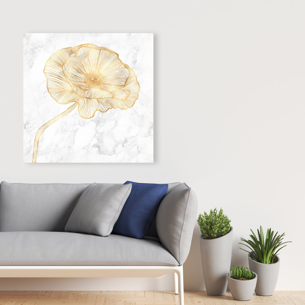 Golden Poppy Flower Canvas | White Bedroom Wall Art Decor