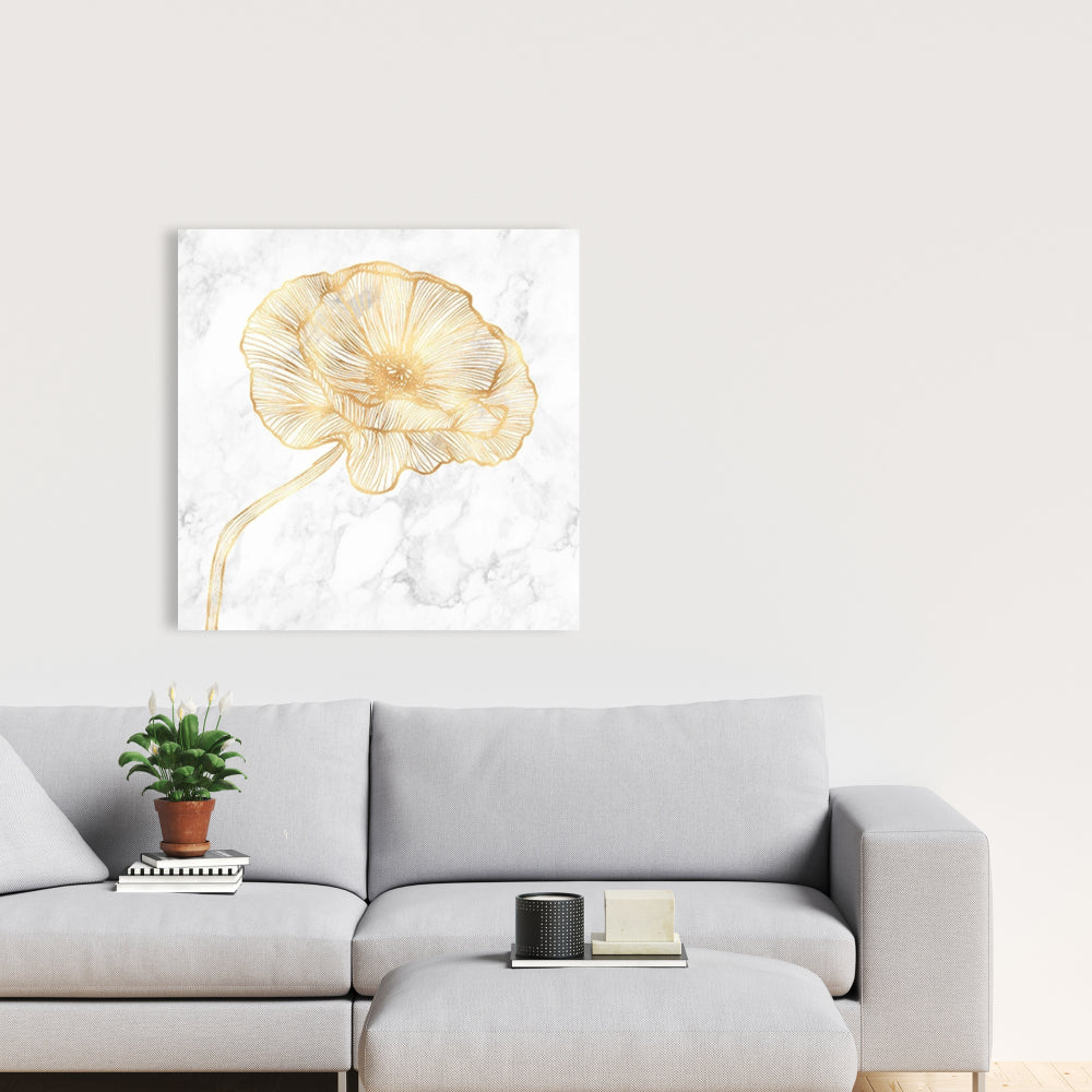 Golden Poppy Flower Canvas | White Bedroom Wall Art Decor