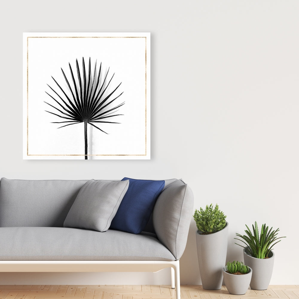 Cabbage Palm Leaf Gold Lines Canvas - Botanical Wall Art Decor