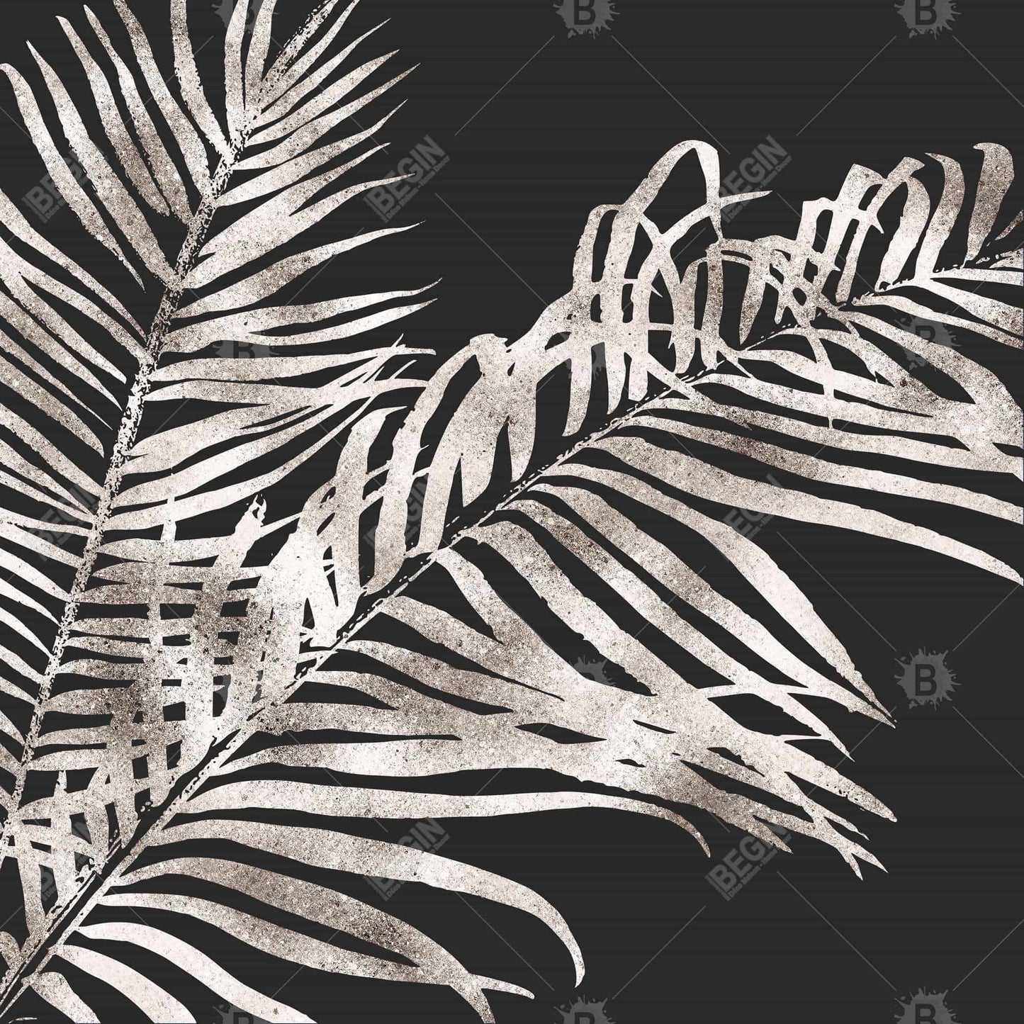 Toile botanique grise à feuilles tropicales dorées | Décoration de chambre