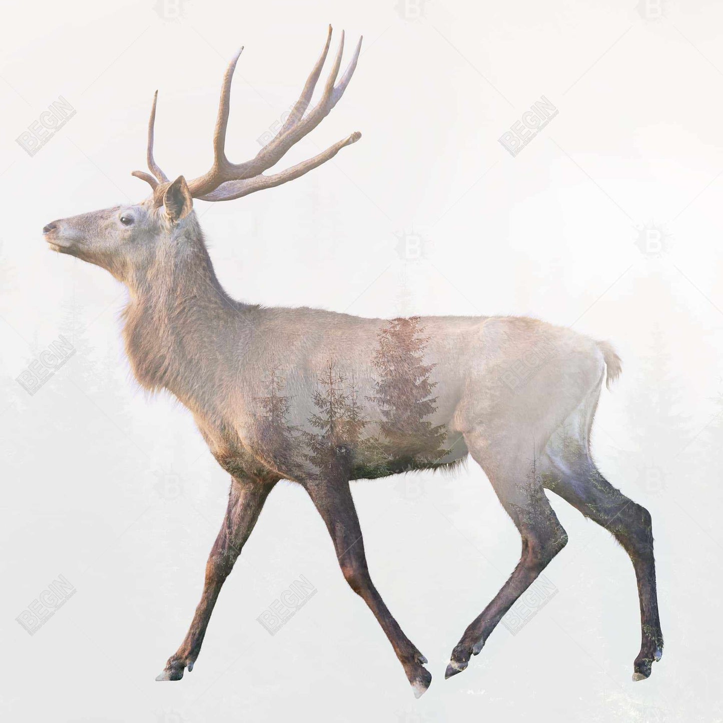 Toile encadrée marron rustique avec cerf et forêt | Décoration d'intérieur