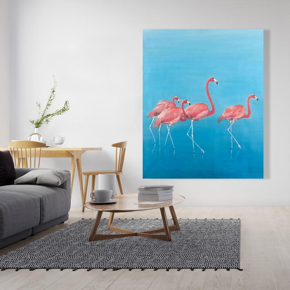 Blue Exotic Animals Canvas | Four Flamingos Home Decor Art