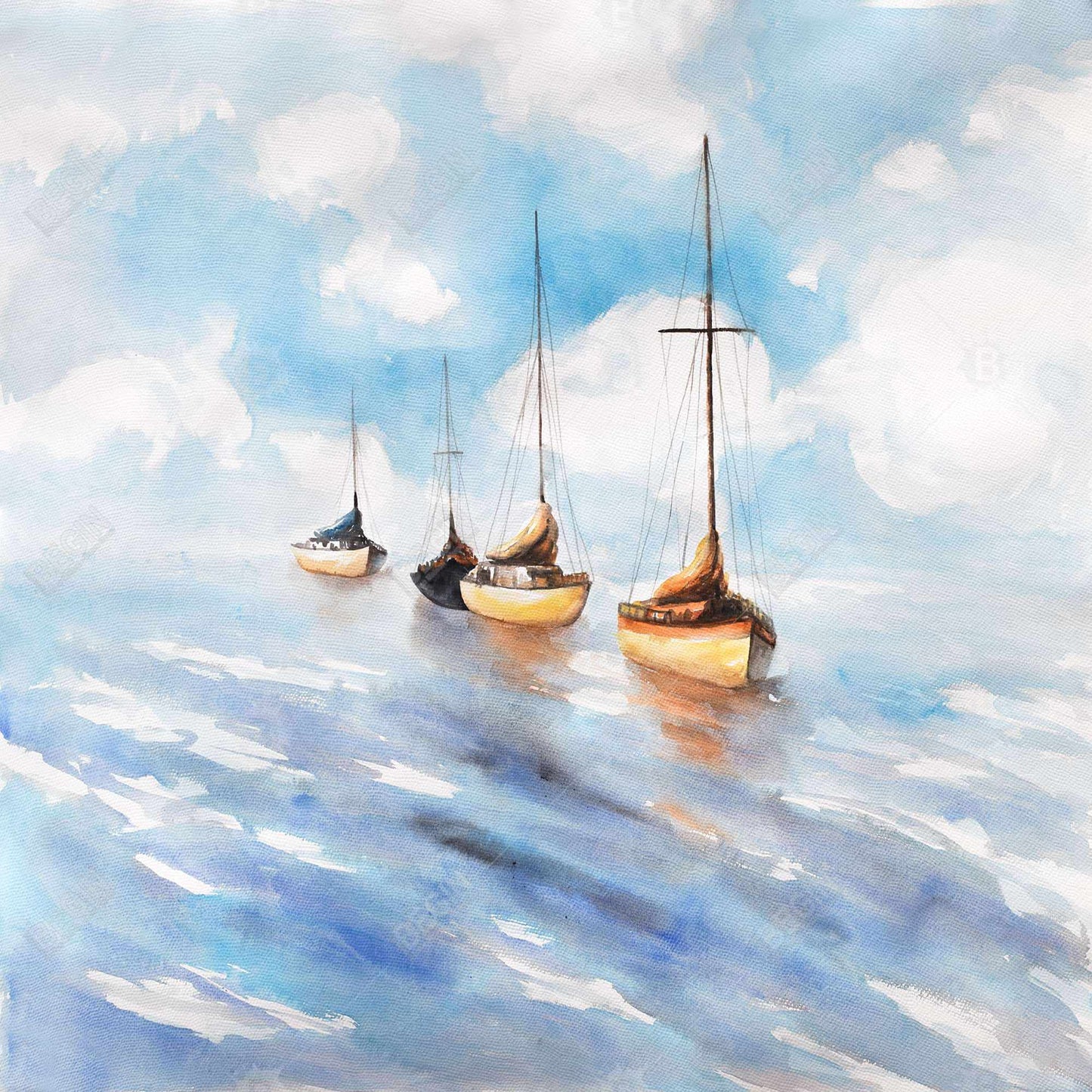 Sailboats in the Sea Coastal Canvas | Marine Bedroom Decor