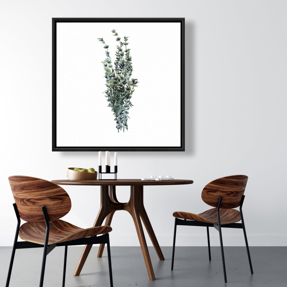 Toile encadrée blanche « Feuilles de thym » | Décoration d'intérieur