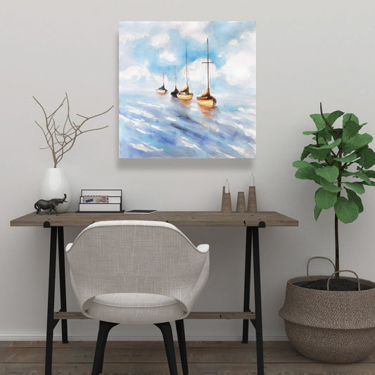 Sailboats in the Sea Coastal Canvas | Marine Bedroom Decor