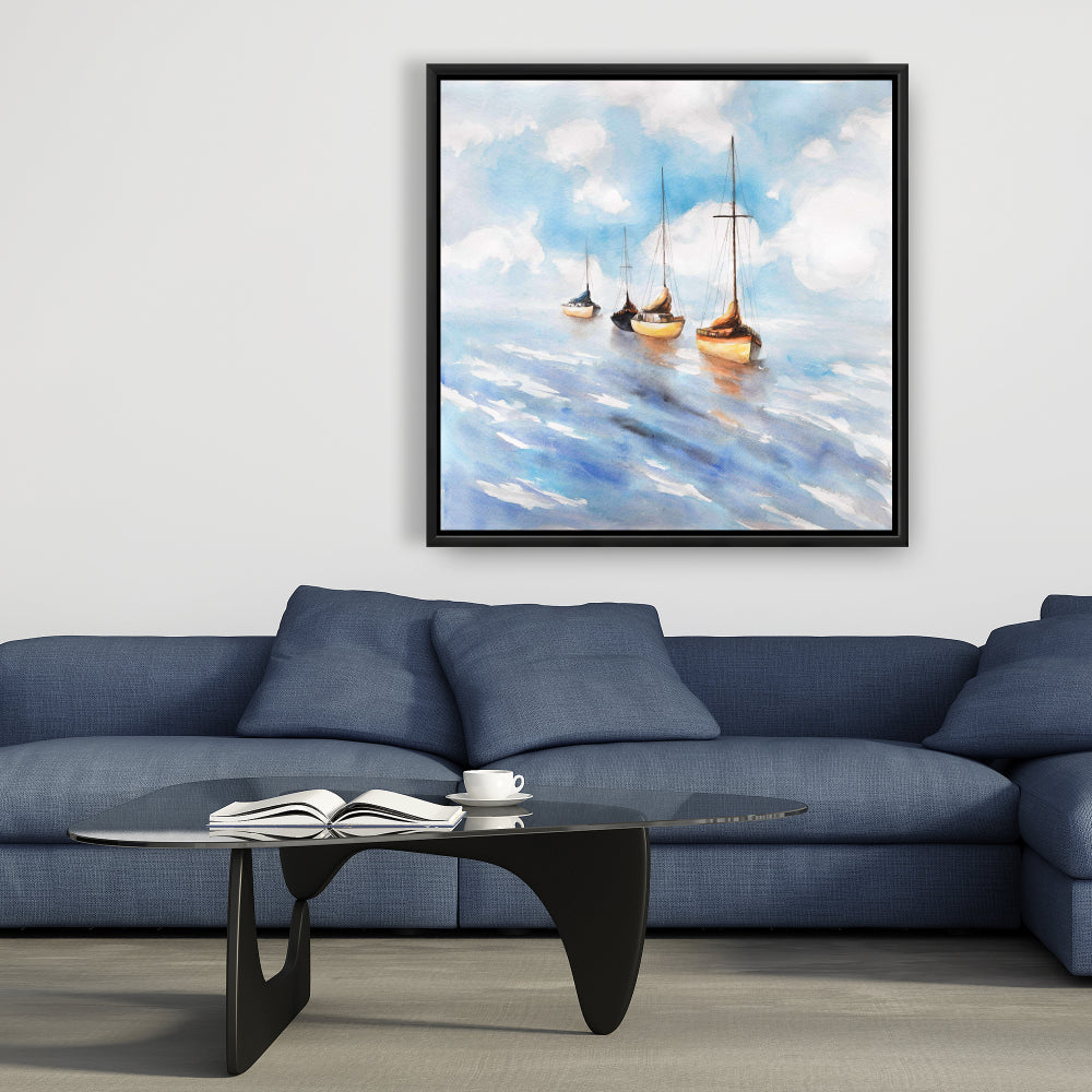 Toile « Voiliers en mer » | Décoration d'intérieur bleu marine
