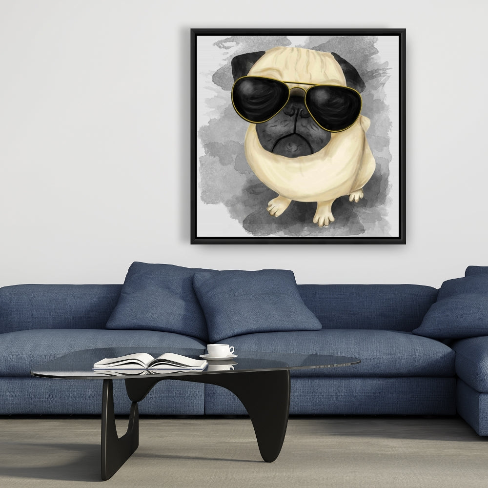 Toile encadrée « Carlin avec style » – Décoration d'intérieur pour animaux de compagnie