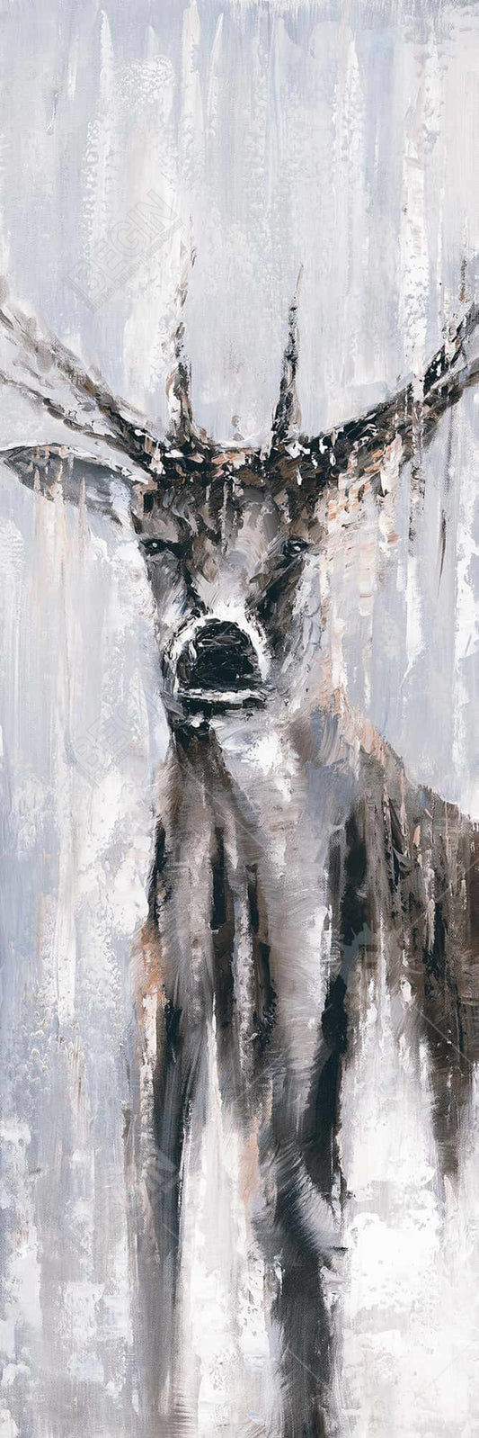 Winter Abstract Deer Canvas | Blue Bedroom Wall Art Decor