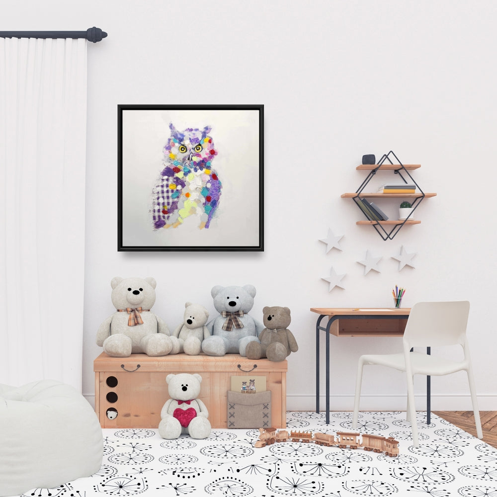 Toile texturée abstraite motif hibou | Décoration d'intérieur pour chambre à coucher