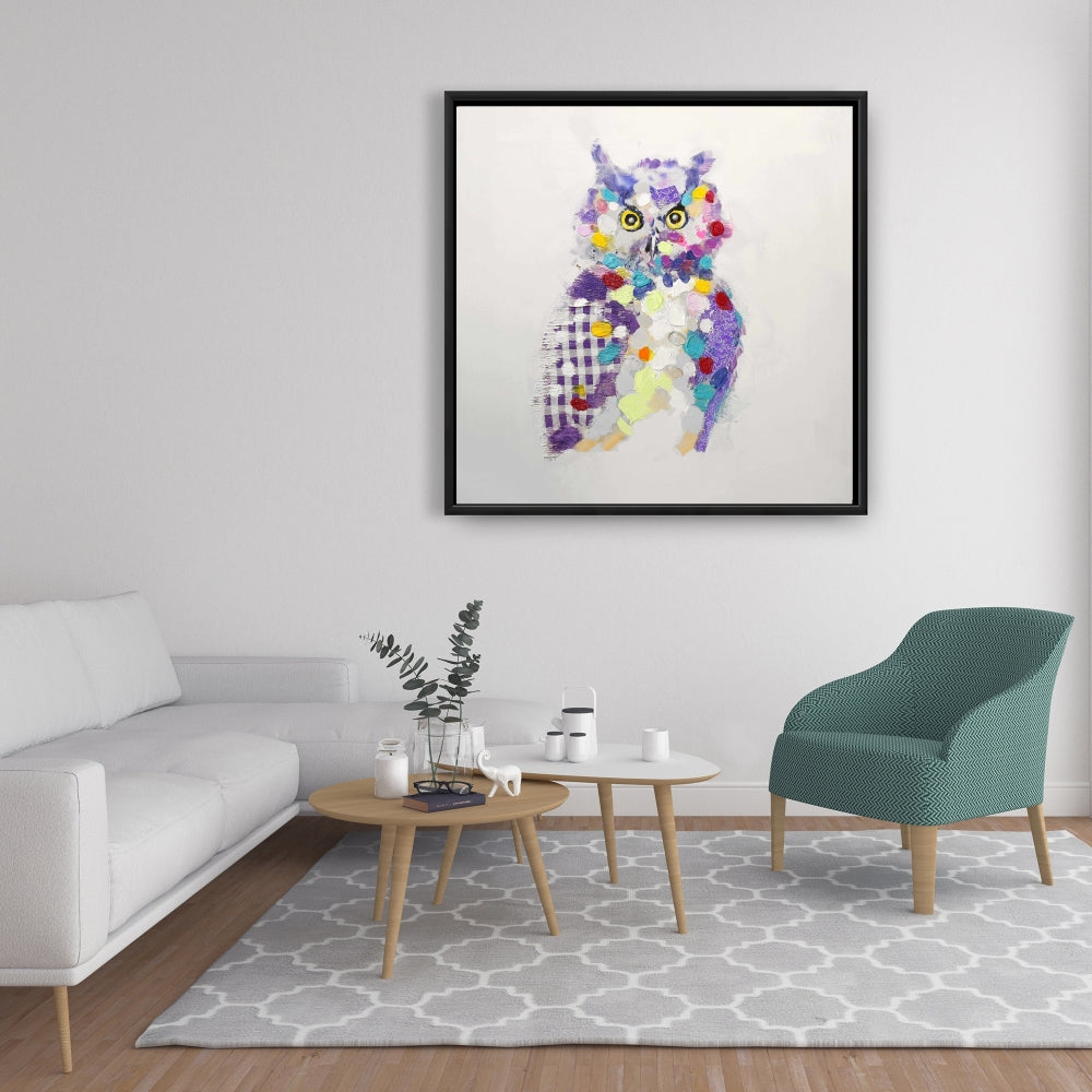 Toile texturée abstraite motif hibou | Décoration d'intérieur pour chambre à coucher