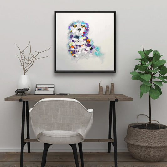 Toile encadrée « Chouette abstraite » | Décoration d'intérieur avec animaux et oiseaux violets