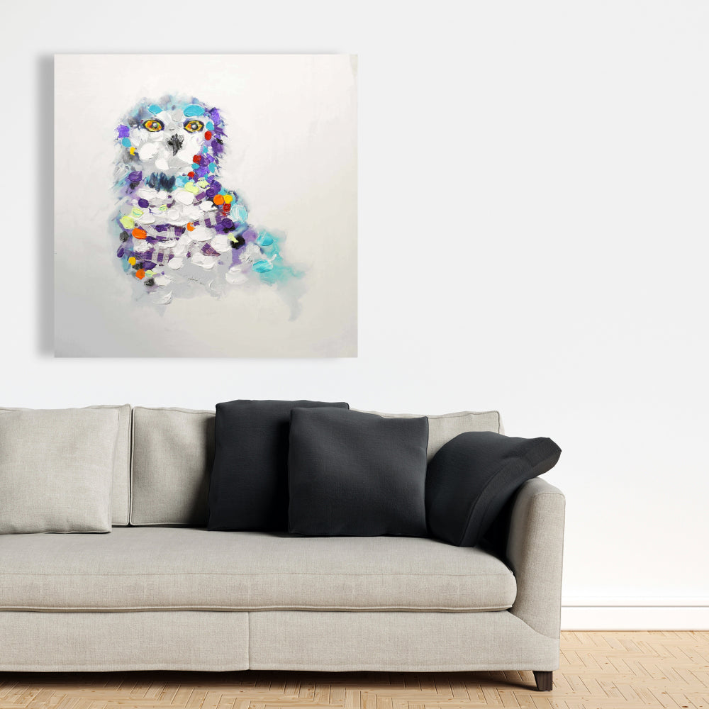 Abstract Owl Canvas - Purple Contemporary Bird Art Decor