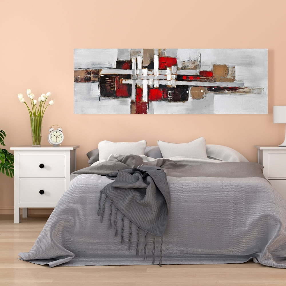 Industrial Gray Canvas | Abstract Shapes, Red Accents Decor