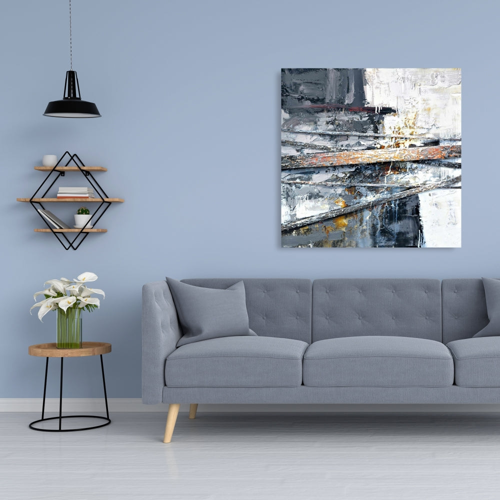 Abstract Industrial Canvas | Texturized Paint Stripes Decor