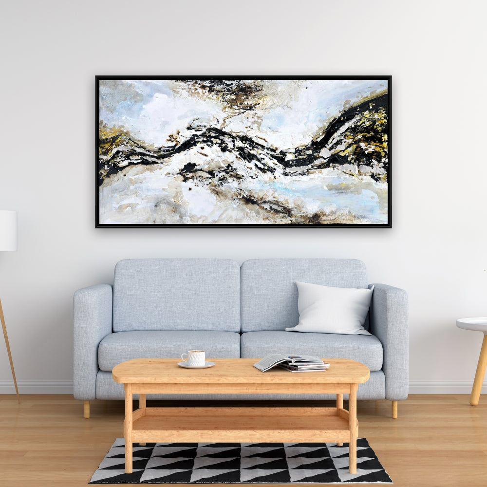 Toile à formes abstraites bleues – Décor texturé avec éclaboussures de peinture