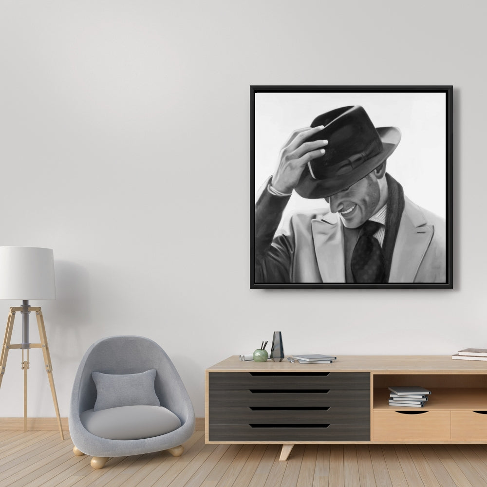 Toile « Homme bien habillé » | Cadre blanc monochrome