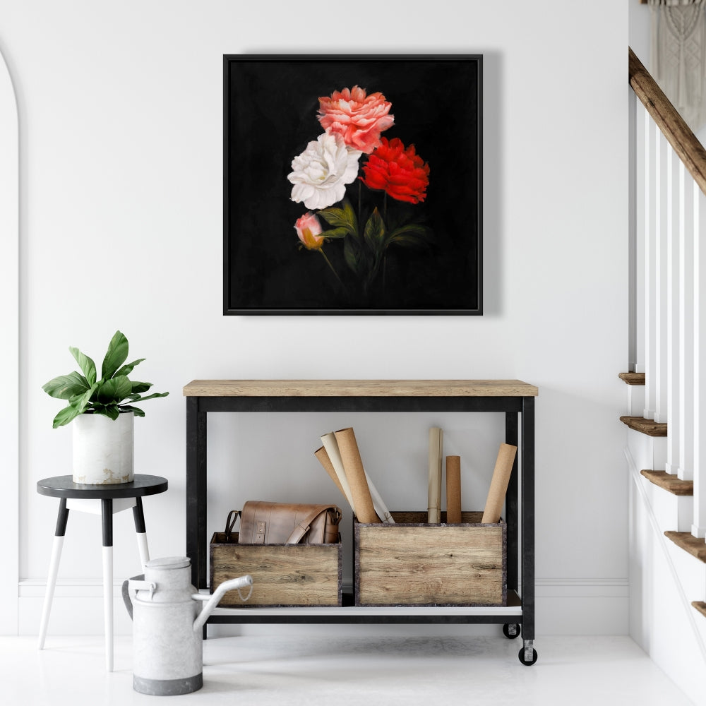 Toile encadrée noire romantique - Décor petit bouquet de roses