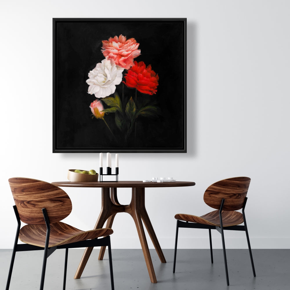 Toile encadrée noire romantique - Décor petit bouquet de roses