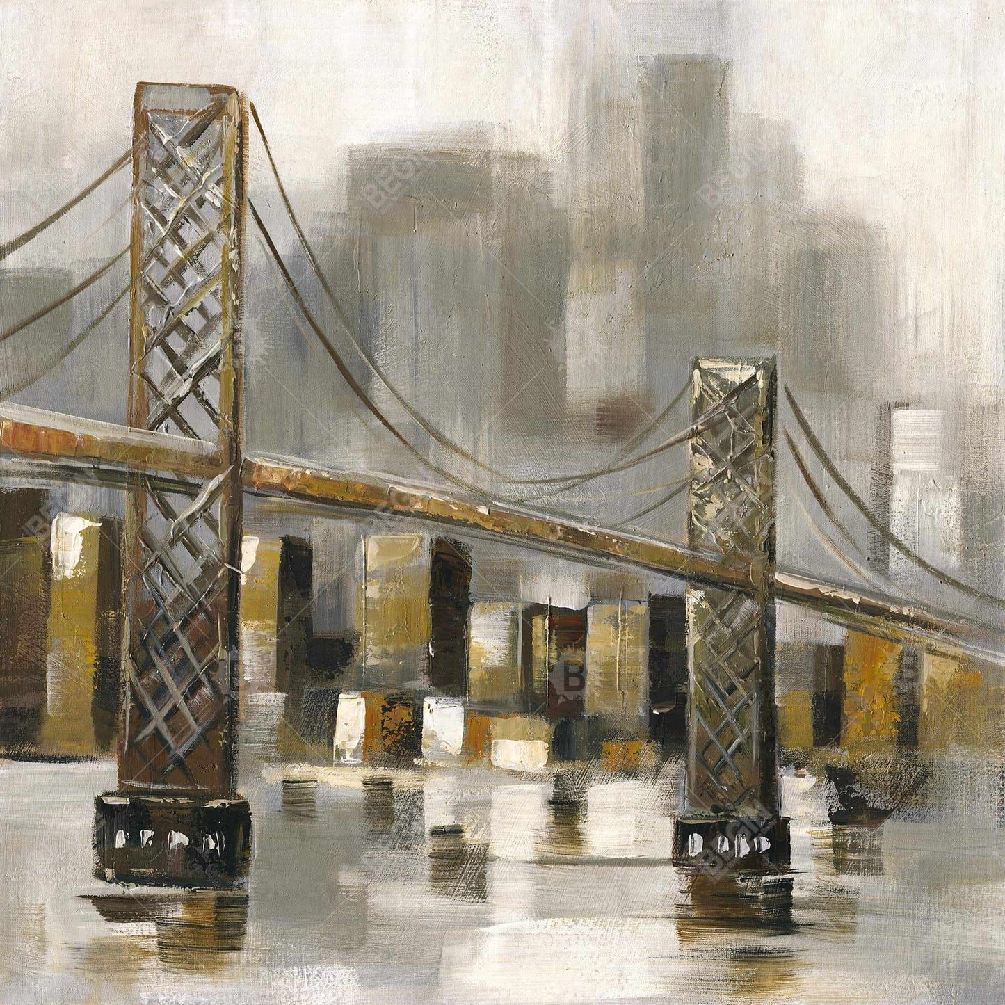 Brown Contemporary Cities Canvas - Bridge by a Cloudy Day Decor