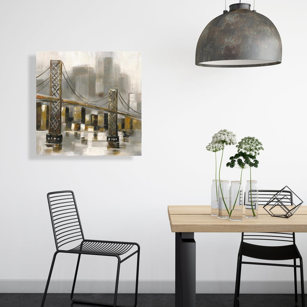 Brown Contemporary Cities Canvas - Bridge by a Cloudy Day Decor