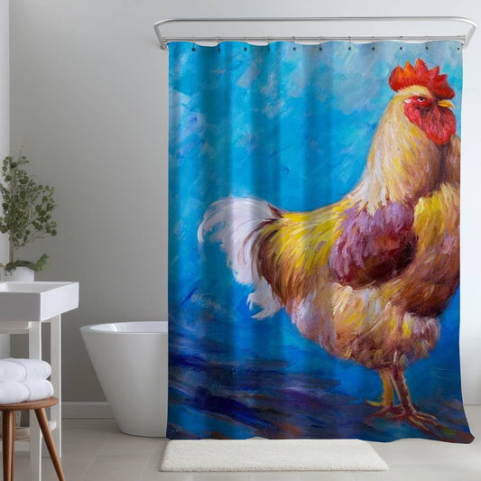 Contemporary Blue Rooster Shower Curtain | Home Decor