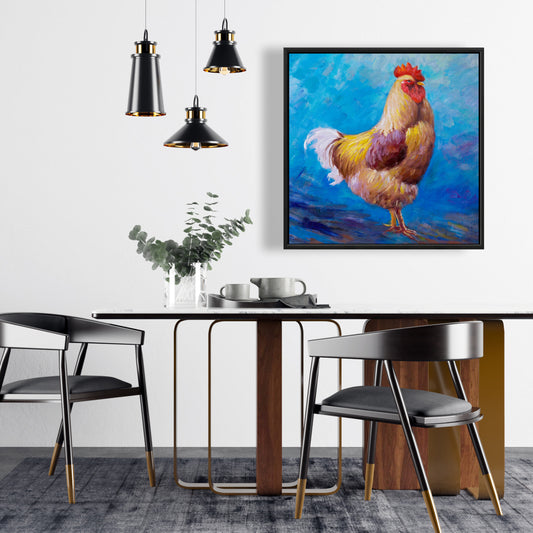 Beautiful Rooster Farm Animal Canvas - Blue Framed Home Decor