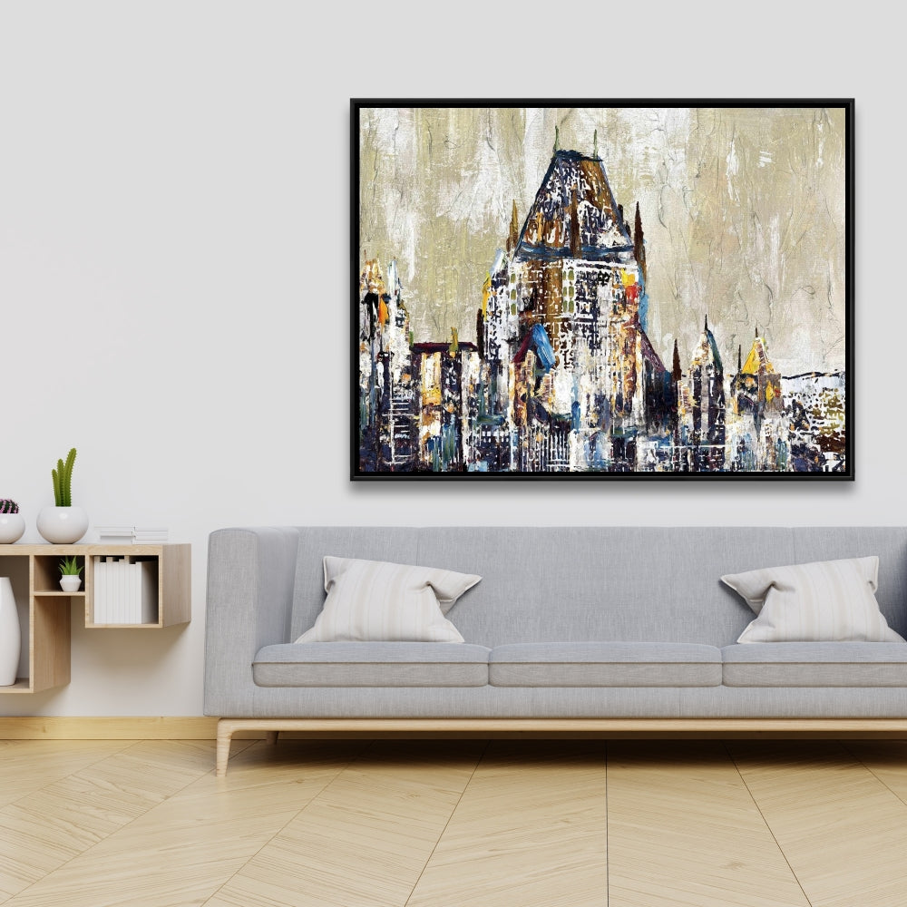 Abstract Château Frontenac Canvas | Cities Blue Framed Art