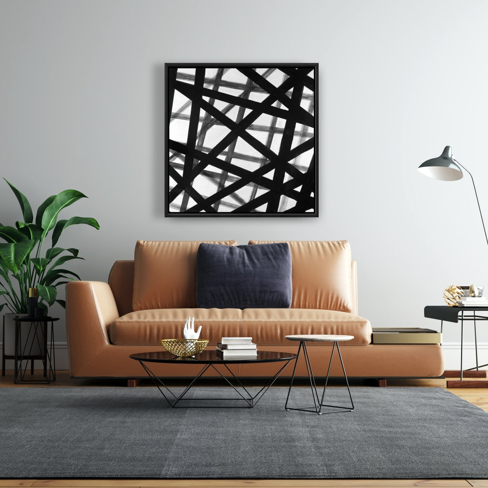 White Abstract Bold Lines Framed Canvas - Contemporary Home Decor