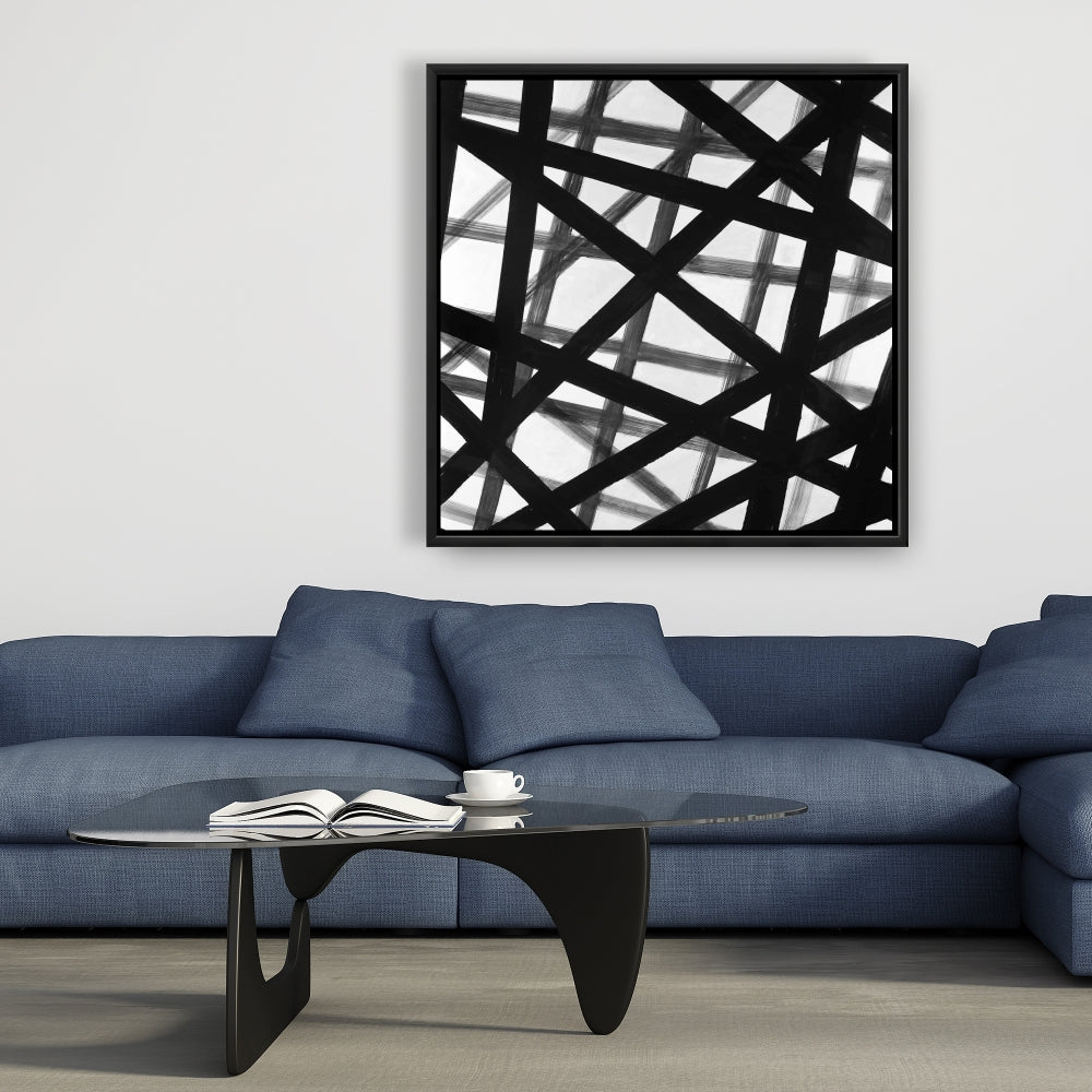 White Abstract Bold Lines Framed Canvas - Contemporary Home Decor