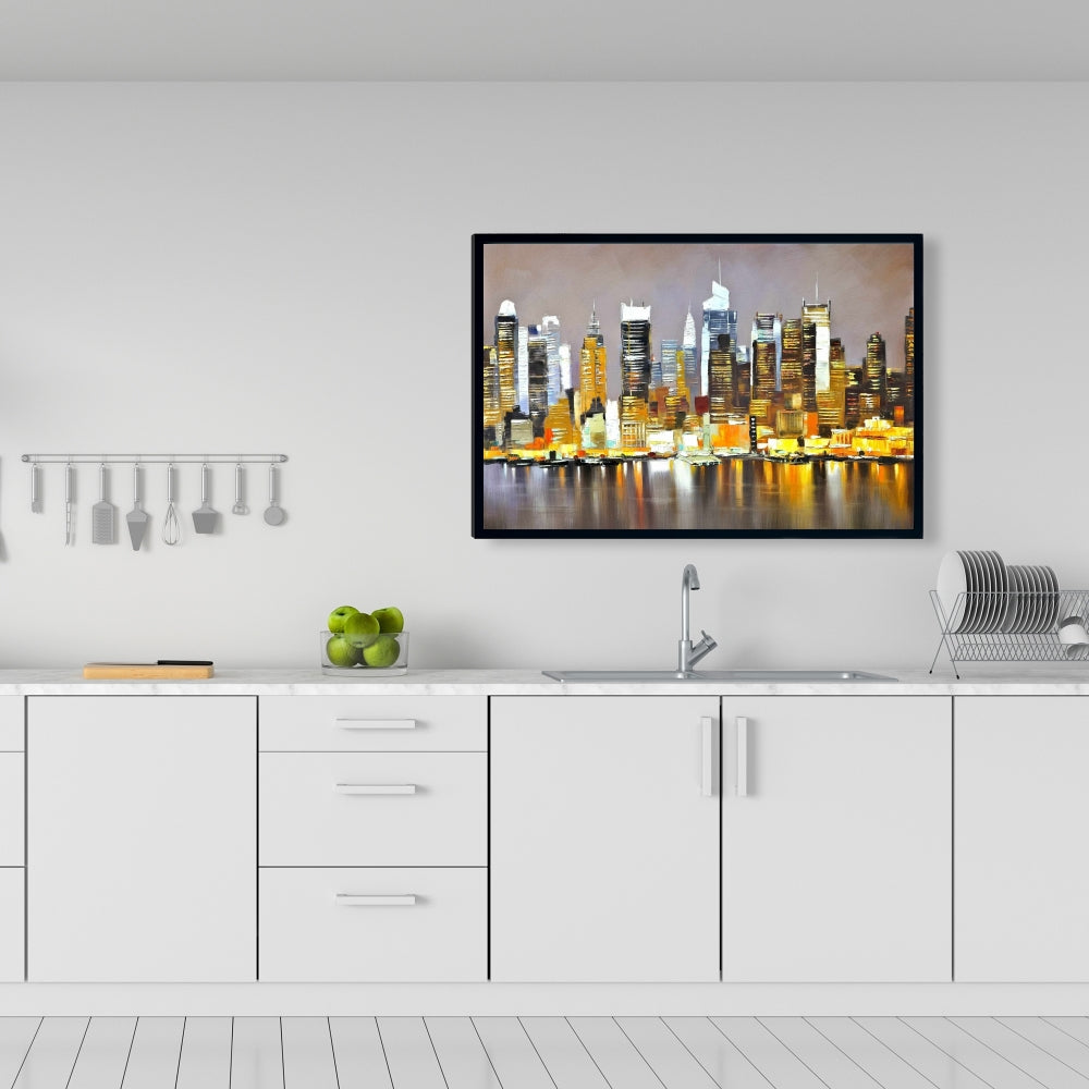Gratte-ciel texturés de nuit | Toile encadrée marron