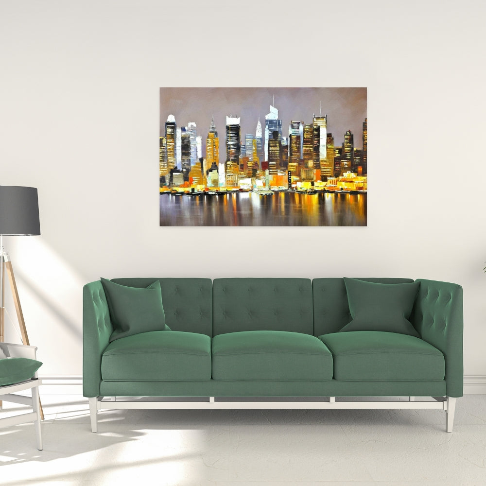 Texturized Skyscrapers by Night | Brown Canvas Wall Art