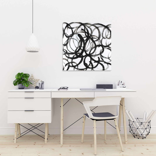 White Minimalist Abstract Curly Lines Canvas - Home Decor