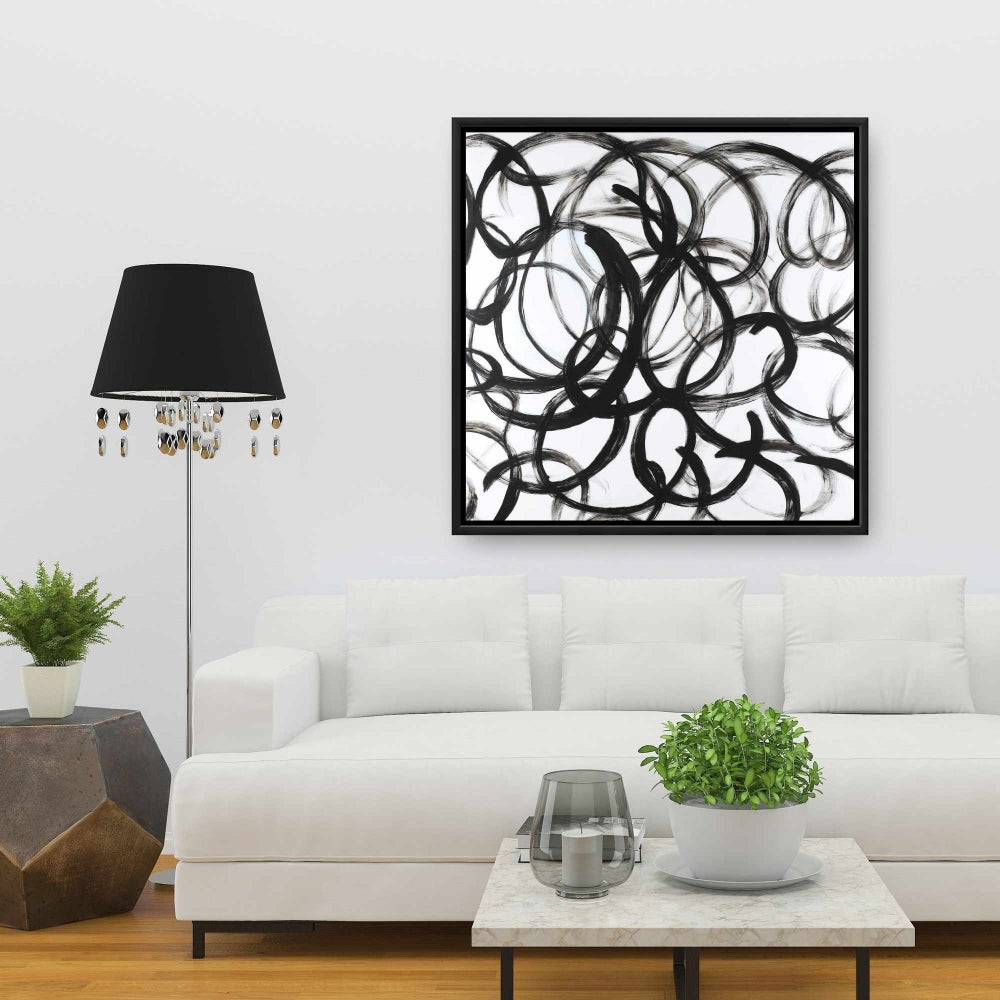 Toile minimaliste abstraite aux lignes bouclées | Décoration de chambre