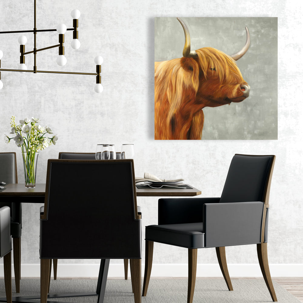 Highland Cattle Canvas | Rustic Brown Farm Animal Wall Art