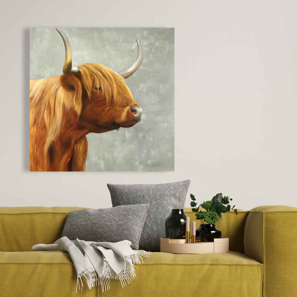 Highland Cattle Canvas | Rustic Brown Farm Animal Wall Art