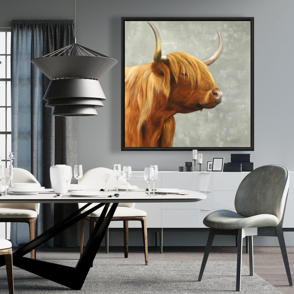 Toile rustique représentant un bétail des Highlands | Décoration d'intérieur avec animaux de la ferme