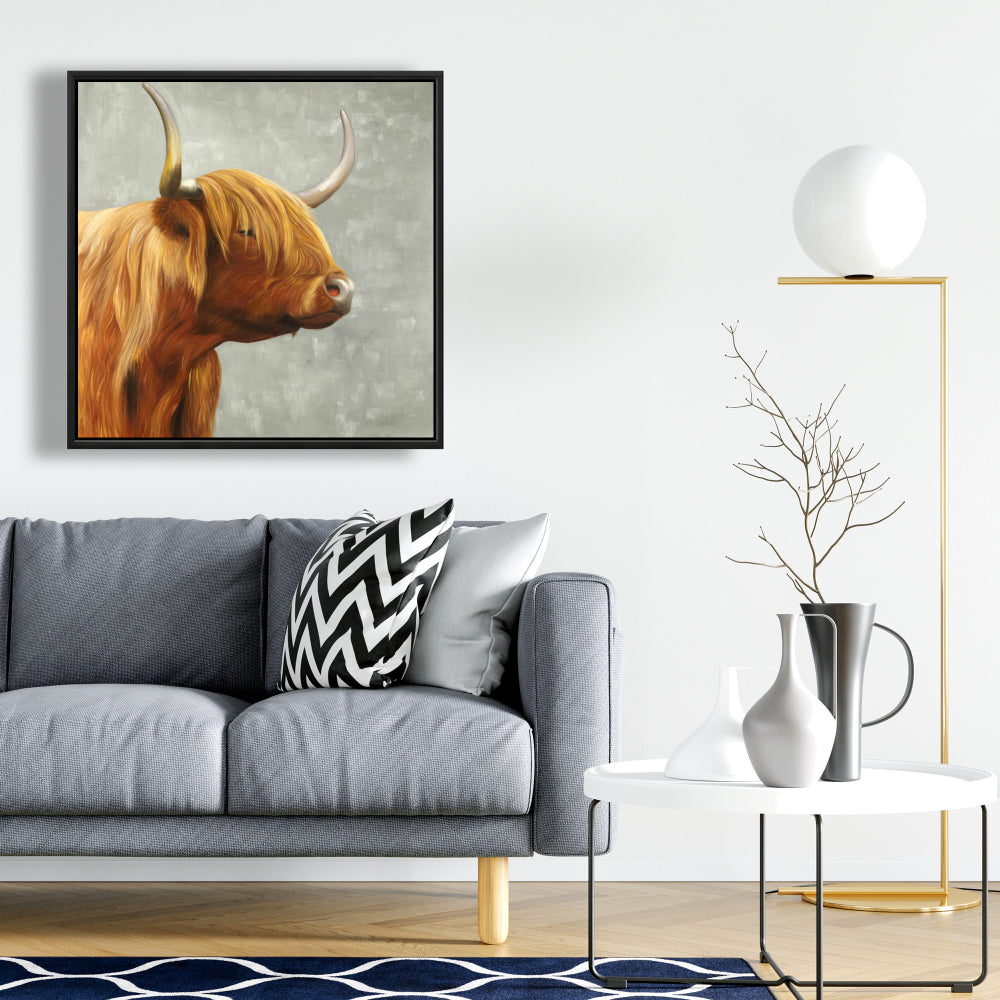Toile rustique représentant un bétail des Highlands | Décoration d'intérieur avec animaux de la ferme