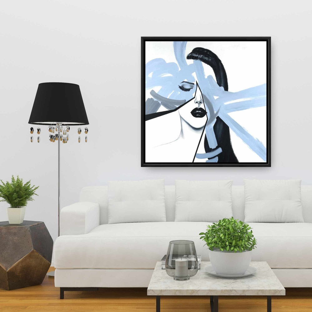 Portrait abstrait de femme bleue | Toile encadrée contemporaine